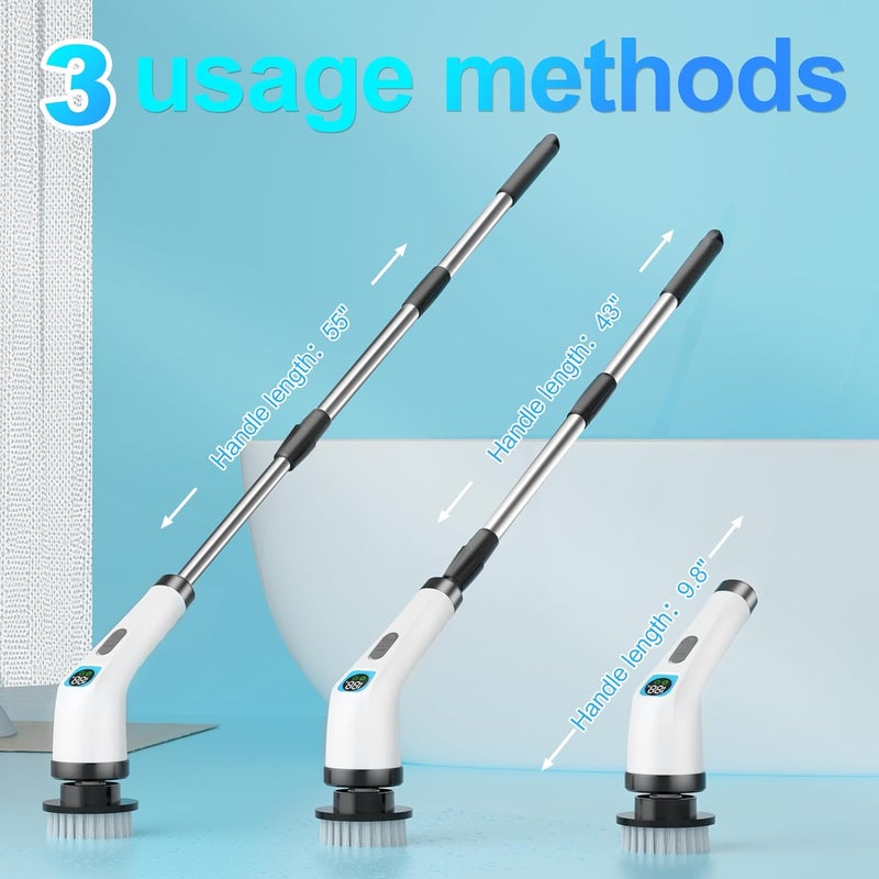 ALPONO Electric Spin Scrubber for Cleaning - Bathroom Floor Shower Scrubber with Long Handle Cordless Handheld Power Spin Brush, IPX7 7in1 400RPM LED-Screen Fast Charging - Image 4
